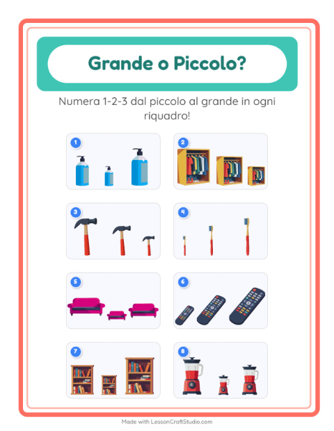 Anteprima della scheda di Grande O Piccolo con In giro per casa per Scuola dell'infanzia (3-5 anni)