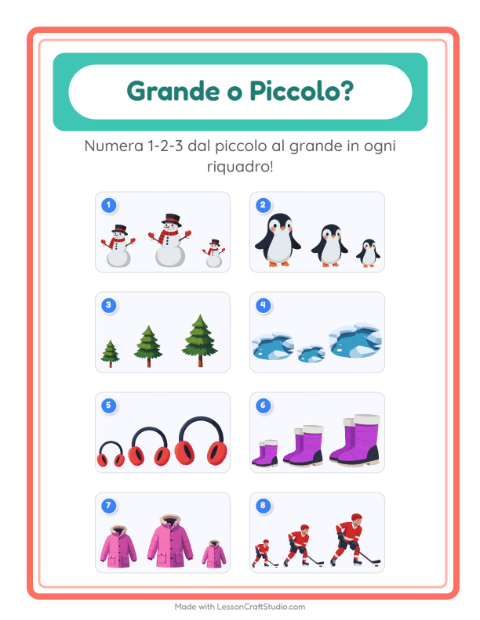 Anteprima della scheda di Grande O Piccolo con Inverno per Scuola dell'infanzia (3-5 anni)