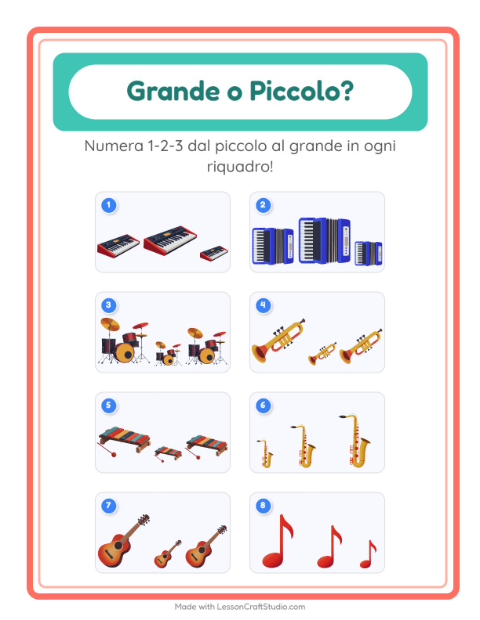 Anteprima della scheda di Grande O Piccolo con Musica per Scuola dell'infanzia (3-5 anni)