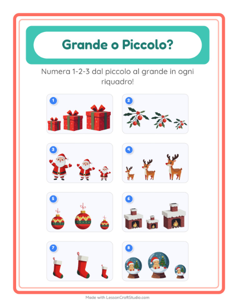 Anteprima della scheda di Grande O Piccolo con Natale per Scuola dell'infanzia (3-5 anni)