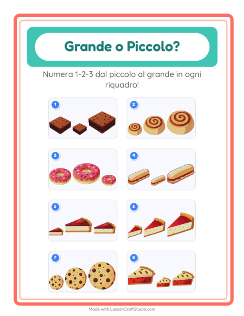 Anteprima della scheda di Grande O Piccolo con Panetteria per Scuola dell'infanzia (3-5 anni)