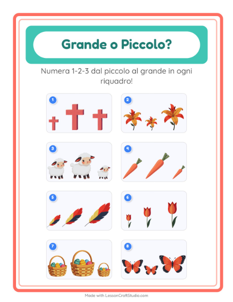 Anteprima della scheda di Grande O Piccolo con Pasqua per Scuola dell'infanzia (3-5 anni)
