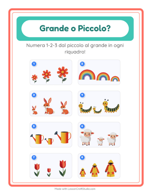 Anteprima della scheda di Grande O Piccolo con Primavera per Scuola dell'infanzia (3-5 anni)