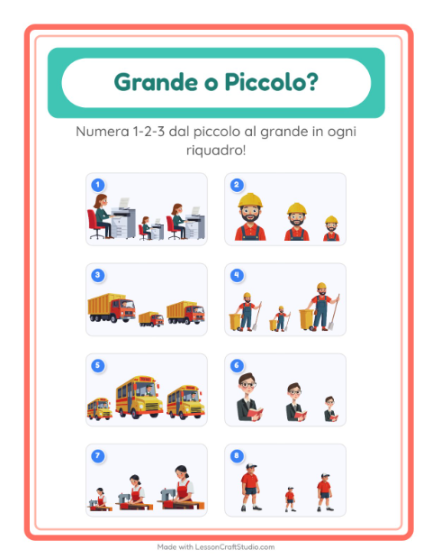 Anteprima della scheda di Grande O Piccolo con Professioni per Scuola dell'infanzia (3-5 anni)
