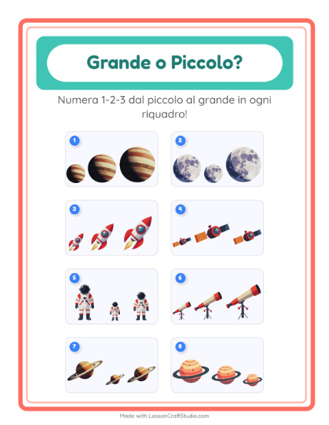 Anteprima della scheda di Grande O Piccolo con Spazio per Scuola dell'infanzia (3-5 anni)