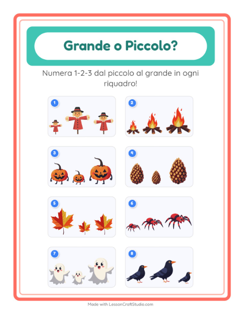 Anteprima della scheda di Grande O Piccolo con Varie per Scuola dell'infanzia (3-5 anni)