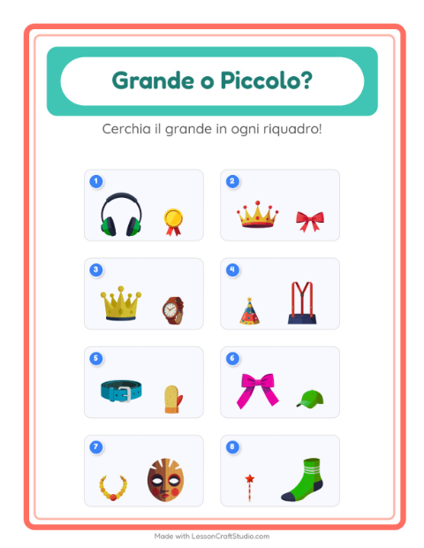 Anteprima della scheda di Grande O Piccolo con Accessori per Scuola dell'infanzia (3-5 anni)