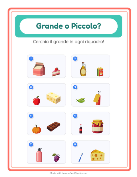 Anteprima della scheda di Grande O Piccolo con Al supermercato per Scuola dell'infanzia (3-5 anni)