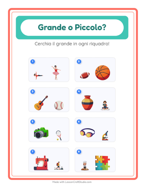 Anteprima della scheda di Grande O Piccolo con Attività per Scuola dell'infanzia (3-5 anni)