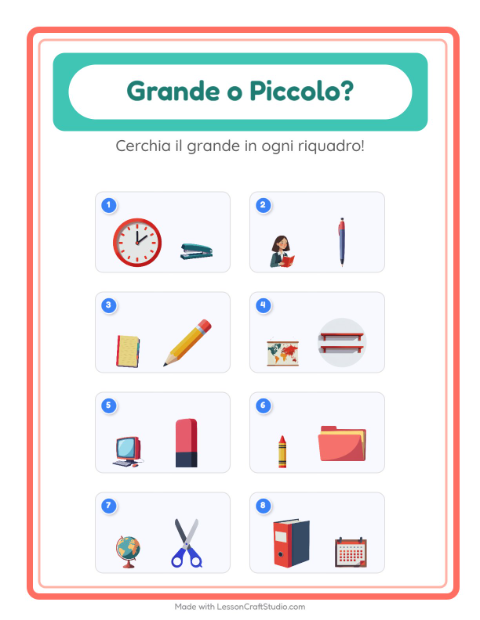 Anteprima della scheda di Grande O Piccolo con Aula per Scuola dell'infanzia (3-5 anni)