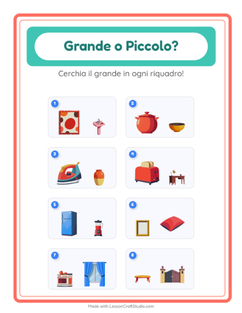Anteprima della scheda di Grande O Piccolo con In giro per casa per Scuola dell'infanzia (3-5 anni)