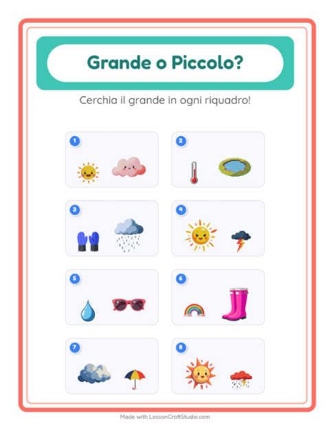 Anteprima della scheda di Grande O Piccolo con Meteo per Scuola dell'infanzia (3-5 anni)