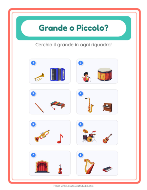 Anteprima della scheda di Grande O Piccolo con Musica per Scuola dell'infanzia (3-5 anni)
