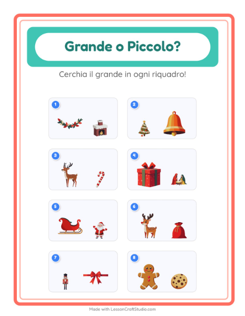 Anteprima della scheda di Grande O Piccolo con Natale per Scuola dell'infanzia (3-5 anni)