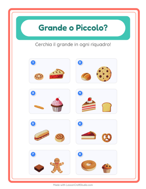 Anteprima della scheda di Grande O Piccolo con Panetteria per Scuola dell'infanzia (3-5 anni)