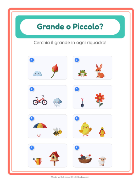 Anteprima della scheda di Grande O Piccolo con Primavera per Scuola dell'infanzia (3-5 anni)
