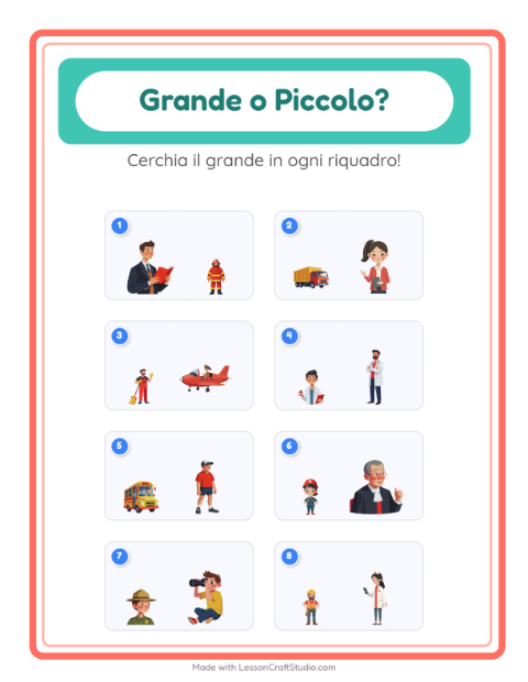 Anteprima della scheda di Grande O Piccolo con Professioni per Scuola dell'infanzia (3-5 anni)