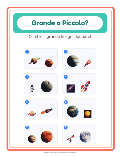 Anteprima della scheda di Grande O Piccolo con Spazio per Scuola dell'infanzia (3-5 anni)