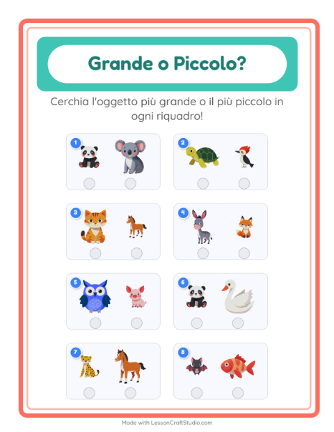 Anteprima della scheda di Grande O Piccolo per Scuola dell'infanzia (3-5 anni)
