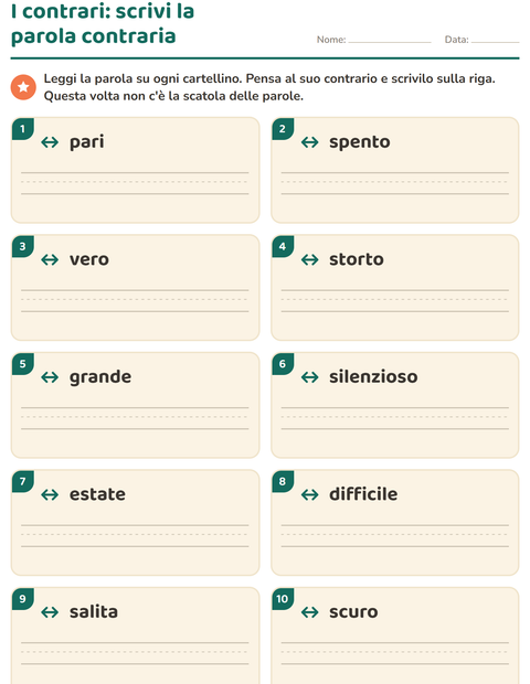 Anteprima della scheda di I contrari per Scuola primaria classe prima
