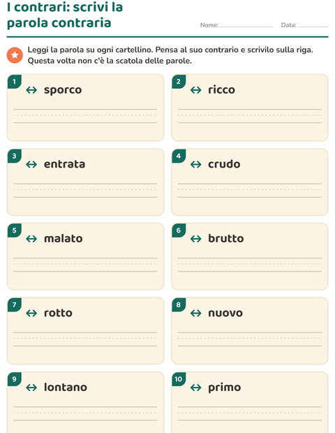 Anteprima della scheda di I contrari per Scuola primaria classe prima