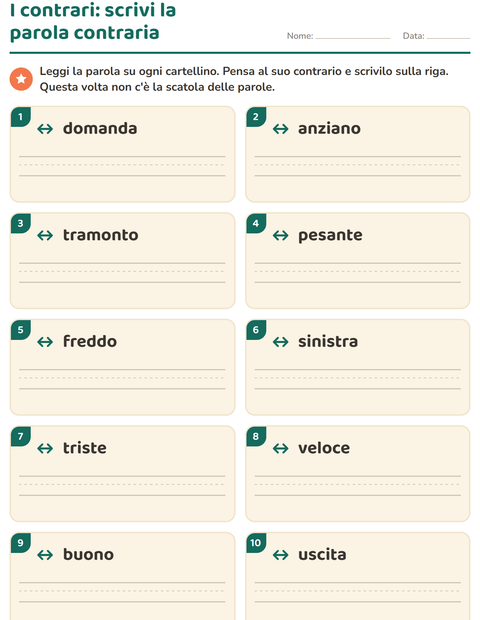 Anteprima della scheda di I contrari per Scuola primaria classe prima