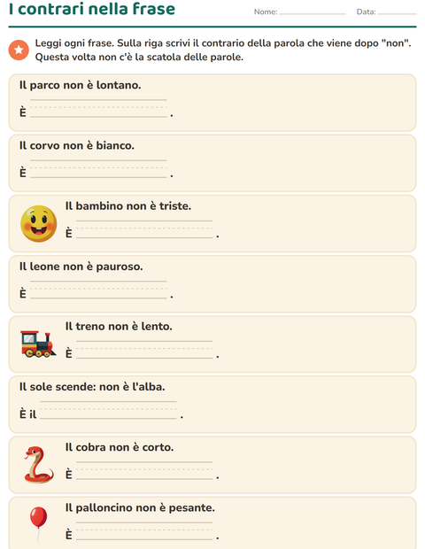 Anteprima della scheda di I contrari per Scuola primaria classe prima