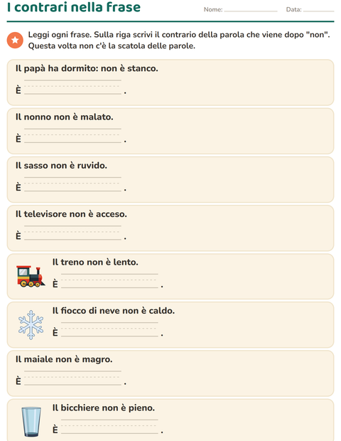Anteprima della scheda di I contrari per Scuola primaria classe prima