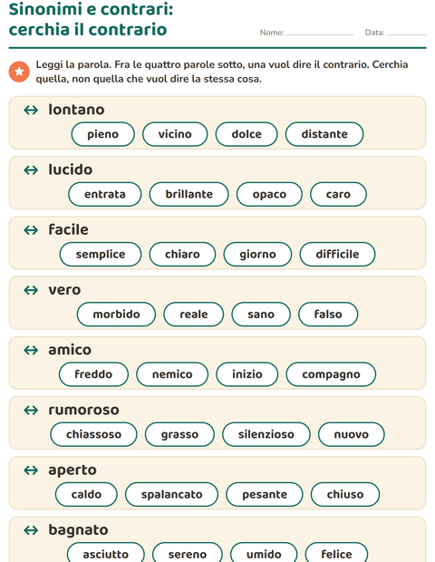 Anteprima della scheda di I contrari per Scuola primaria classe prima