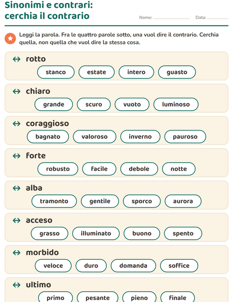 Anteprima della scheda di I contrari per Scuola primaria classe prima