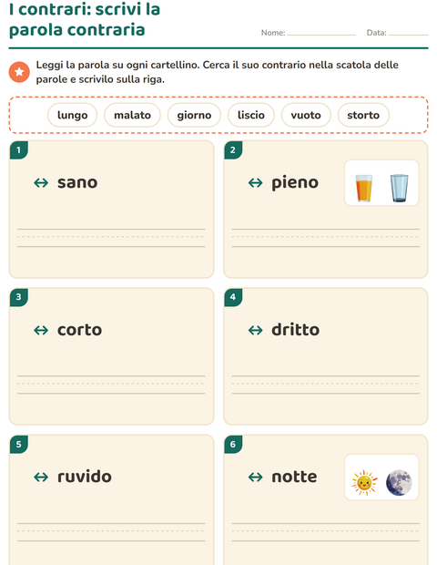Anteprima della scheda di I contrari per Scuola primaria classe prima
