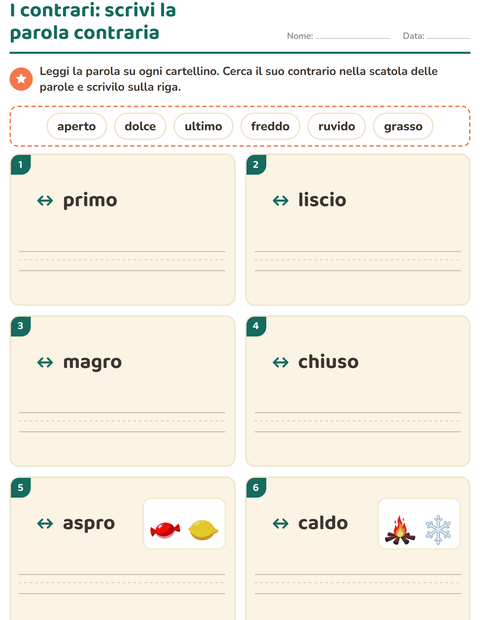 Anteprima della scheda di I contrari per Scuola primaria classe prima