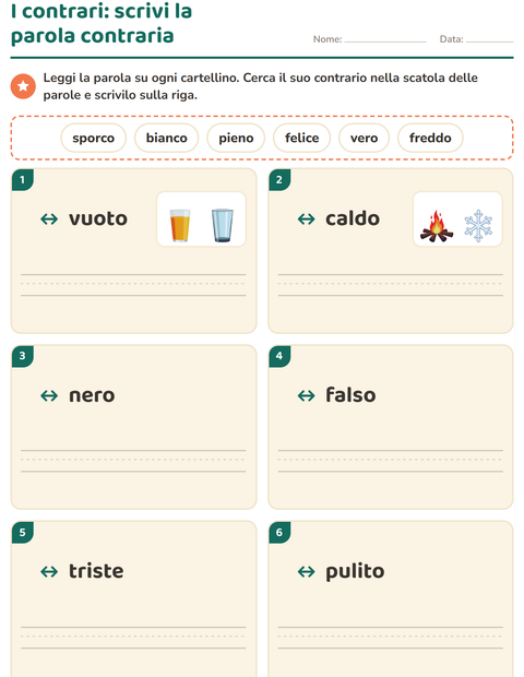 Anteprima della scheda di I contrari per Scuola primaria classe prima