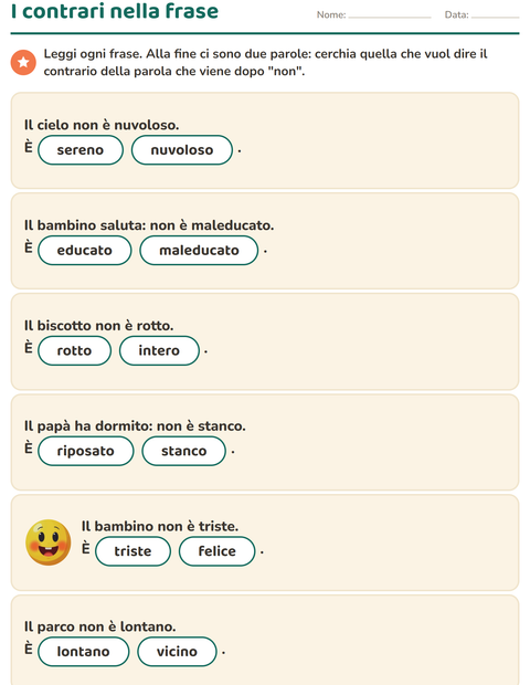 Anteprima della scheda di I contrari per Scuola primaria classe prima