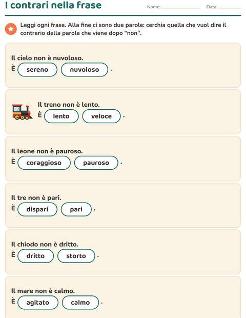 Anteprima della scheda di I contrari per Scuola primaria classe prima