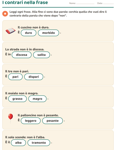 Anteprima della scheda di I contrari per Scuola primaria classe prima