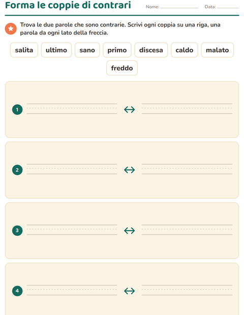 Anteprima della scheda di I contrari per Scuola primaria classe prima
