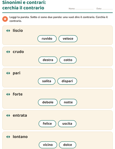 Anteprima della scheda di I contrari per Scuola primaria classe prima