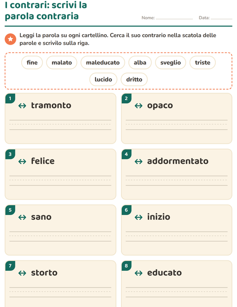 Anteprima della scheda di I contrari per Scuola primaria classe prima