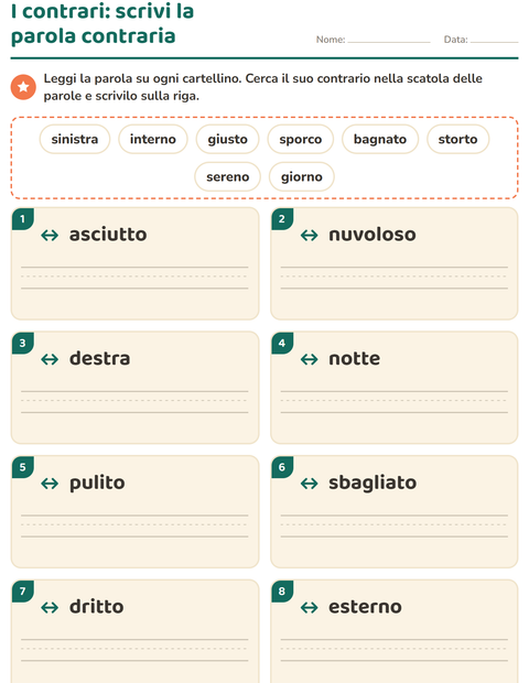 Anteprima della scheda di I contrari per Scuola primaria classe prima