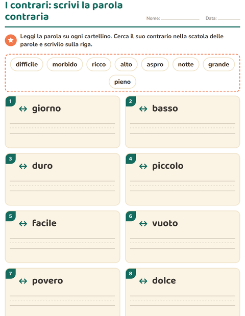 I contrari: scrivi la parola contraria