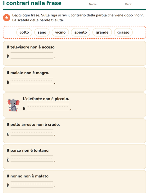 Anteprima della scheda di I contrari per Scuola primaria classe prima