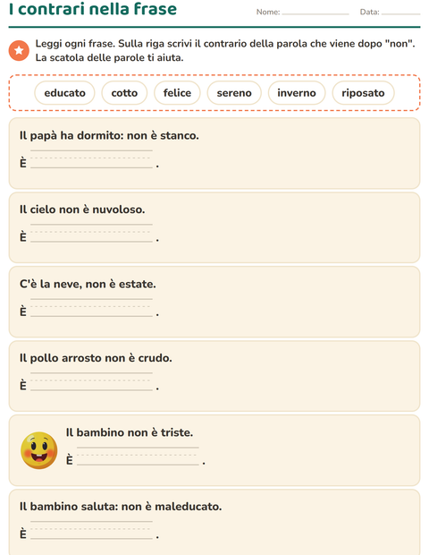 Anteprima della scheda di I contrari per Scuola primaria classe prima