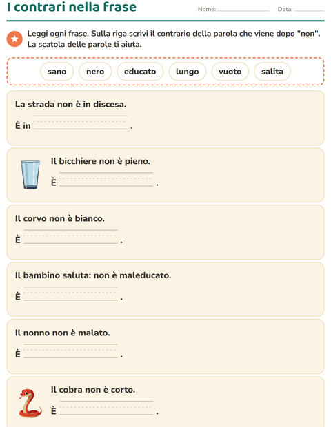 Anteprima della scheda di I contrari per Scuola primaria classe prima