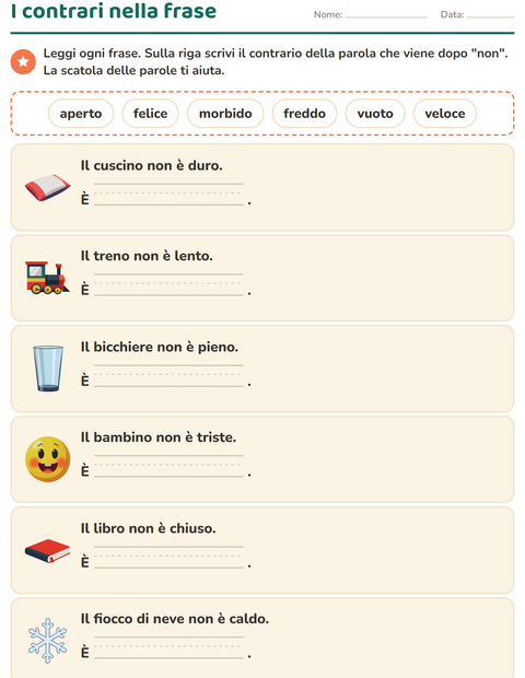 I contrari nella frase: completa con la parola contraria