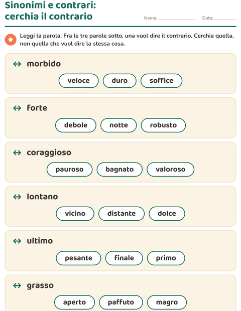 Anteprima della scheda di I contrari per Scuola primaria classe prima