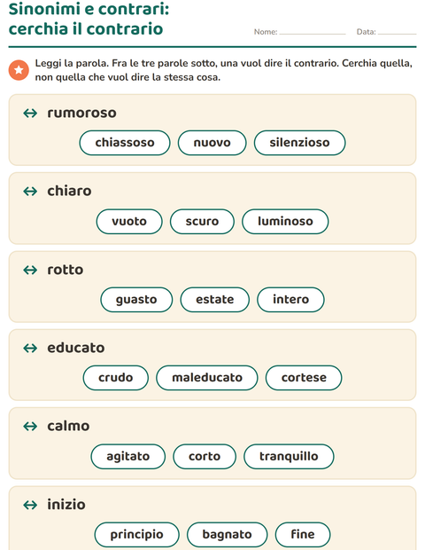 Anteprima della scheda di I contrari per Scuola primaria classe prima