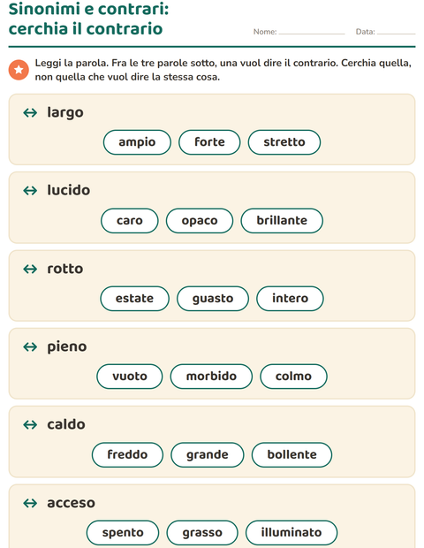 Anteprima della scheda di I contrari per Scuola primaria classe prima