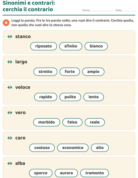 Anteprima della scheda di I contrari per Scuola primaria classe prima