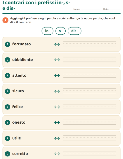 Anteprima di I contrari con i prefissi in-, s- e dis-: forma la parola contraria